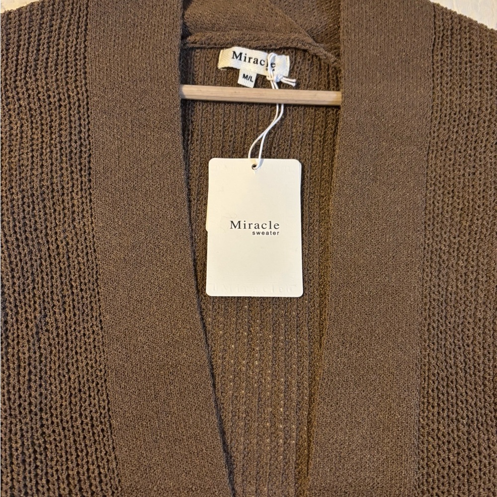 Miracle Brown Open-Front Knit Cardigan - Picture 3 of 10